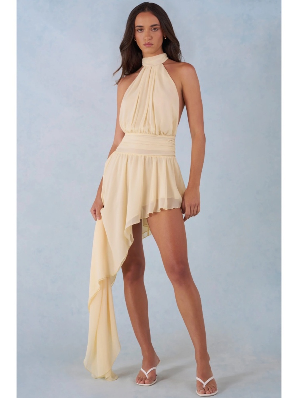 NWT OH POLLY Mariselle Halterneck Asymmetric Maxi Dress in Butter Yellow 8